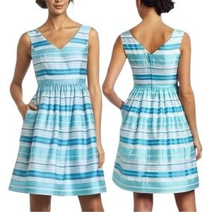 Lilly Pulitzer Kiera Fit & Flare Dress 12 Blue Aqua Stripe Print